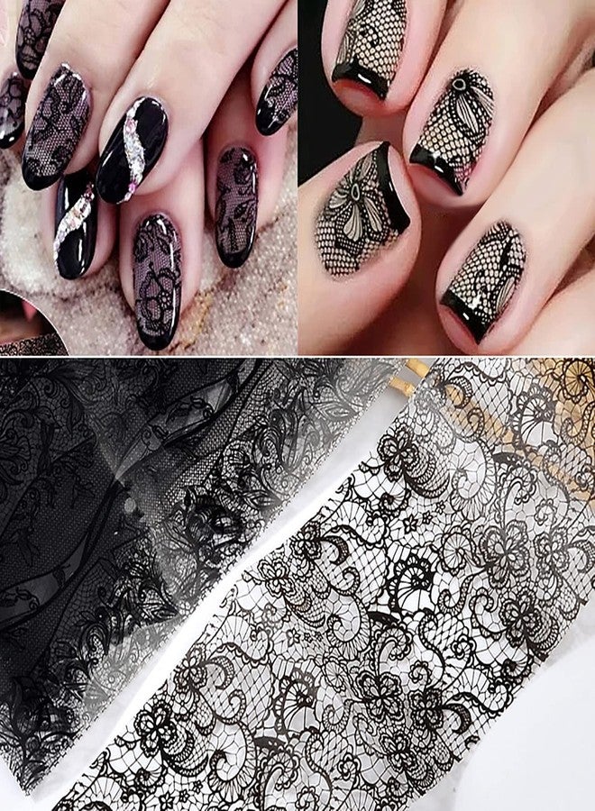 DANNEASY Nail Foil Transfer, DANNEASY 30 Roll Black White Laser Lace Retro Foils Nail Stickers Holographic Nail Art Foil Transfer Starry Sky Nails Art Design Stickers Decals for Women Kids - Image 2